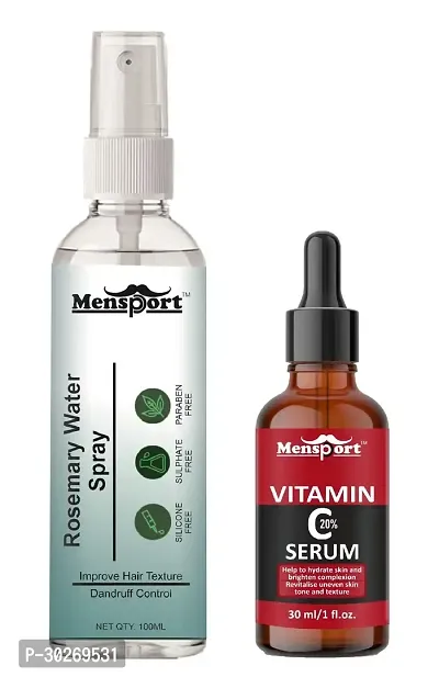 Mensport Rosemary Water | Hair Spray For Hair Regrowth 100ml  Vitamin C20% Face Serum (Brighten Complexion) 30ml - Set of 2 Items