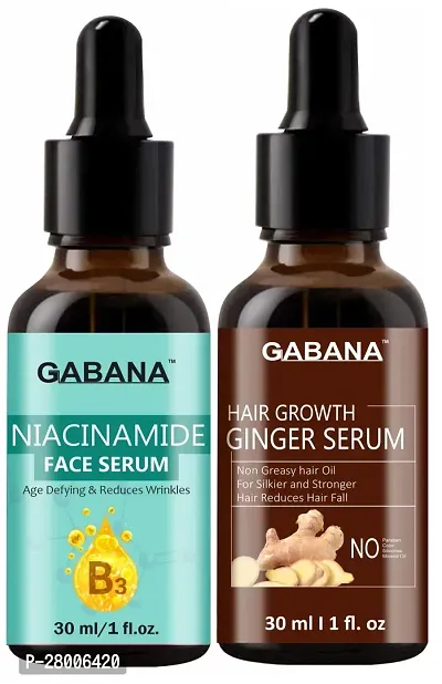 Gabana Niacinamide Face Brightening Serum  Hair Growth Ginger Serum (Each, 30ml) - Combo of 2 Items