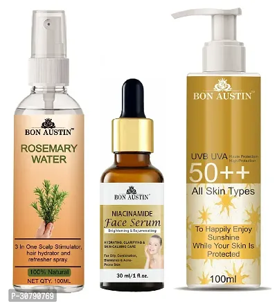 Bon Austin Rosemary Water | Hair Spray For Regrowth | Hair Growth Expert 100ml, Niacindamide Face Serum 30ML  UVA  UVB Protection Sunscreen 100ml  - Set of 3 Items