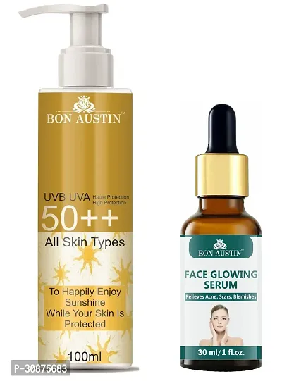 Bon Austin Broad Spectrum SPF 50++ Sunscreen 100ML  Face Glowing Serum 30ML - Combo of 2-thumb0