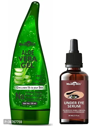 Mensport Multipurpose Aloe Vera Gel 130ml  Under Eye Serum for Dark Circle 30ML - Combo of 2 Items