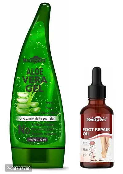 Mensport Multipurpose Aloe Vera Gel 130ml  Foot Repair Oil 30ML - Combo of 2 Items