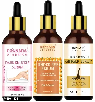 Donnara Dark Knuckle Skin Whitening Serum, Under Eye Dark Circle Serum  Hair Growth Ginger Serum (Each,30ml) Combo of 3