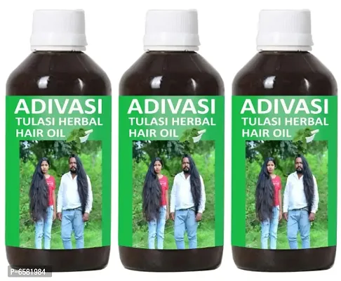Adivasi Tulsi Herbal Hair Oil for Hair Fall And Hair Growths 100% Ayurvedic Pack of 3 of (125 ML)
