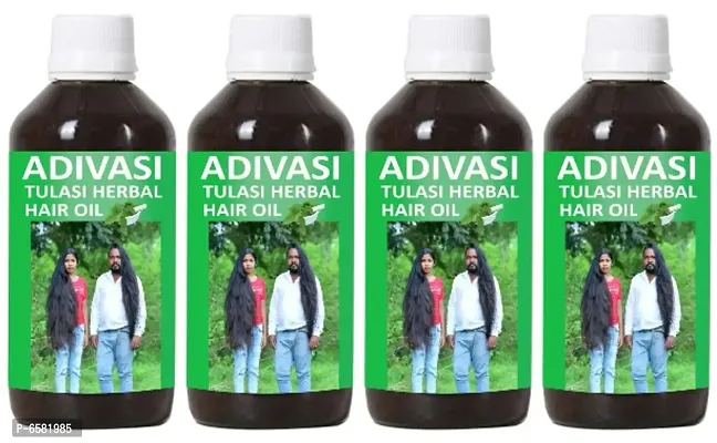 Adivasi Tulsi Herbal Hair Oil for Hair Fall And Hair Growths 100% Ayurvedic Pack of 4 of (125 ML)