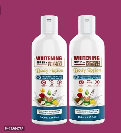 Whitening Lotion with SPF15+ Skin Lighten  Brightening Lotion Cream for Men  Women - Pack of 2 Bottle of 100ml