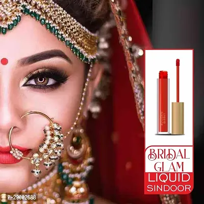 Bridal Velvet Matte Liquid Sindoor | Waterproof Sindur Quick Drying Formula With Long Sponge Tip Applicator (Red) Pack of 1-thumb5