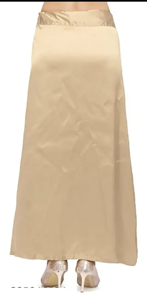 Reliable Beige Satin Solid Semi-Stitched Patticoats For Women