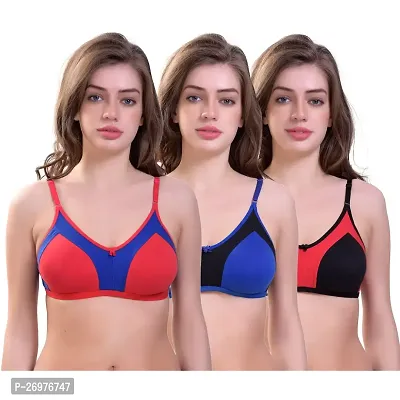 Fancy Multicoloured Cotton Blend Non Padded Bras For Women Pack Of 3-thumb0