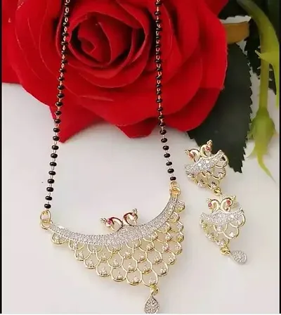 Treaditional Alloy Beads With American Diamond Necklace With Earrings Set For Women