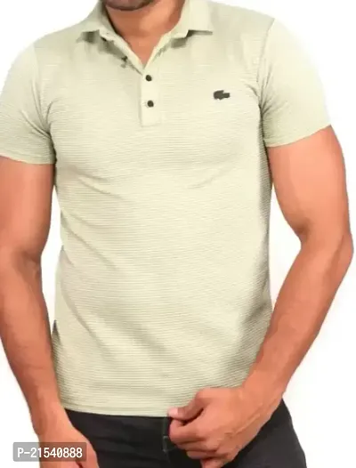 Stylish Green Cotton Blend Solid Polos For Men