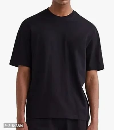 Stylish Black Cotton Blend Solid Round Neck Tees For Men