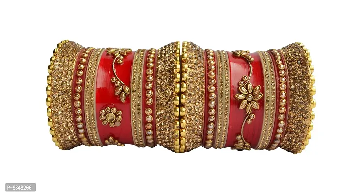 Stylish Fancy Red Plastic Beads Bangle-Style Chuda Set For Women