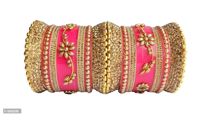 Stylish Fancy Pink Plastic Beads Bangle-Style Chuda Set For Women-thumb0