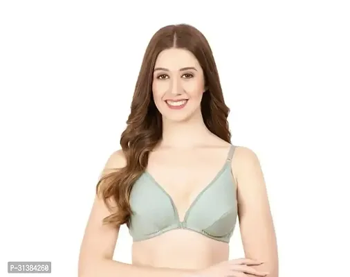 Stylish Green Cotton Blend Solid Bras For Women