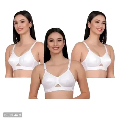 Stylish White Cotton Solid Bras For Women Pack Of 3