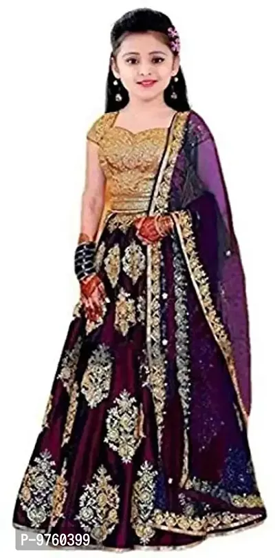 VANSH CREATION Girl's taffeta satin semi stitched lehenga choli (size: 4-15 years Two colours) (11-12 Years, Purple)