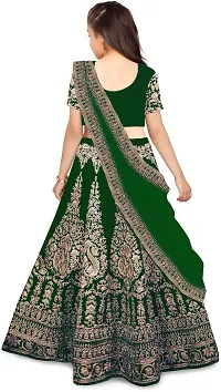 VANSH CREATION Girl's Taffeta Silk Semi-stitched lehenga choli | Multicolor lehenga (4-15 yrs) girls lehenga choli (8-9 Years, Green)-thumb1