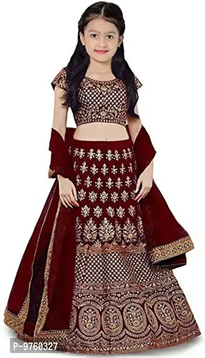 VANSH CREATION Girl's taffeta satin semi stitched lehenga choli (size: 4-15 years, 5 colours Baby) (10-11 Years, Maroon)-thumb0