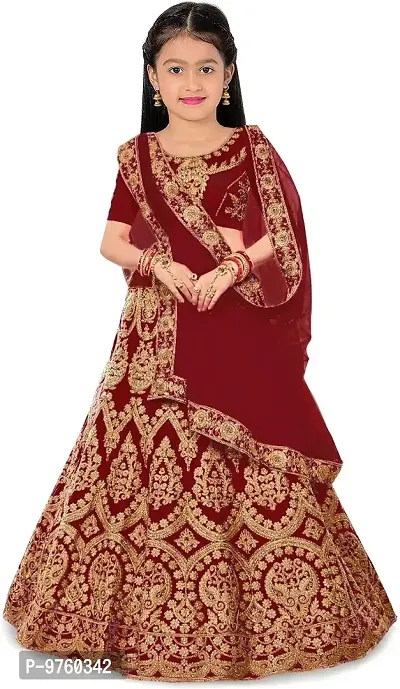 VANSH CREATION Girl's taffeta satin semi stitched lehenga choli (size: 4-15 years, 5 colours Khanak Special) (7-8 Years, Maroon)