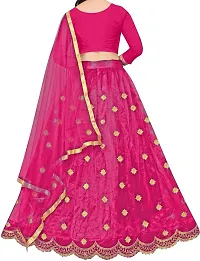 VANSH CREATION Girl's Taffeta Silk Semistitched lehenga choli (4-5 Years, Dark Pink)-thumb1