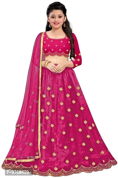 VANSH CREATION Girl's Taffeta Silk Semistitched lehenga choli (4-5 Years, Dark Pink)-thumb0