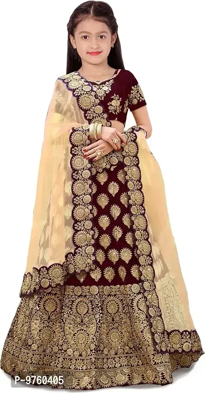 Girls Taffeta Satin Semi Stitched Lehenga Choli