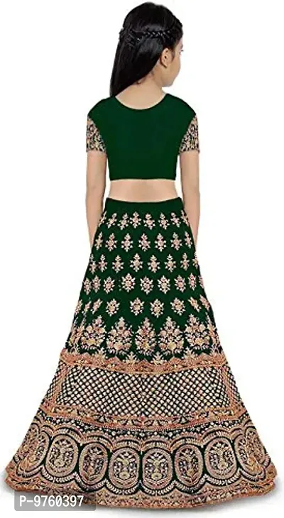 VANSH CREATION Girl's taffeta satin semi stitched lehenga choli (size: 4-15 years, 5 colours Baby) (6-7 Years, Green)-thumb2