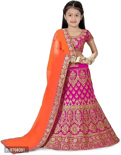 VANSH CREATION Girl's Silk semi stitched lehenga choli (8-9 Years, Pink)-thumb0