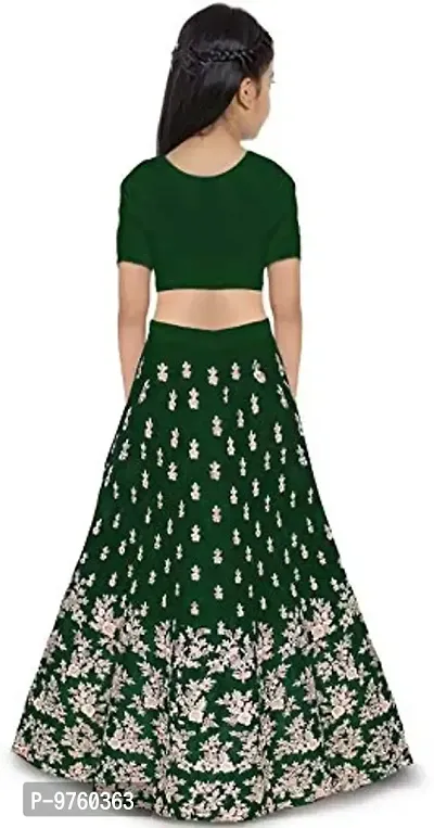 VANSH CREATION Girl's taffeta satin semi stitched lehenga choli (size: 4-15 years, 5 colours Doll Special) (11-12 Years, Green)-thumb2