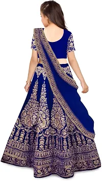 VANSH CREATION Girl's Taffeta Silk Semi-stitched lehenga choli | Multicolor lehenga (4-15 yrs) girls lehenga choli (5-6 Years, Dark Blue)-thumb1