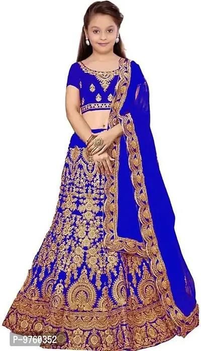 VANSH CREATION Girl's Silk Semistitched lehenga choli | Multicolor lehenga (4-15 yrs) girls lehenga choli (6-7 Years, Light Blue)