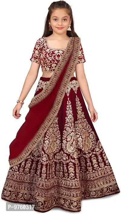 VANSH CREATION Girl's Taffeta Silk Semi-stitched lehenga choli | Multicolor lehenga (4-15 yrs) girls lehenga choli (12-13 Years, Maroon)-thumb0