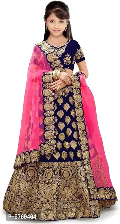 VANSH CREATION Girl's taffeta satin semi stitched lehenga choli (size: 4-15 years, 3 colours Heart Special) (3-4 Years, Blue)