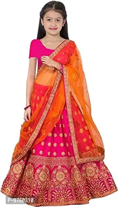 VANSH CREATION Girl's taffeta satin semi stitched lehenga choli (size: 4-15 years, 3 colours Pink Special) (5-6 Years)-thumb0