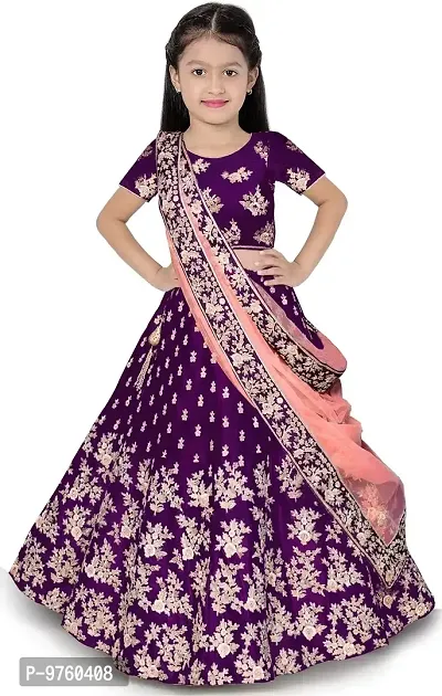 VANSH CREATION Girl's taffeta satin semi stitched lehenga choli (size: 4-15 years, 3 colours Doll Special) (3-4 Years, Purple)