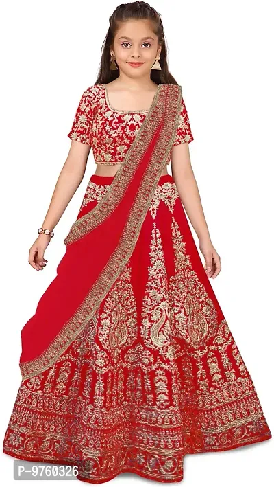 VANSH CREATION Girl's Taffeta Silk Semi-stitched lehenga choli | Multicolor lehenga (4-15 yrs) girls lehenga choli (4-5 Years, Red)-thumb0