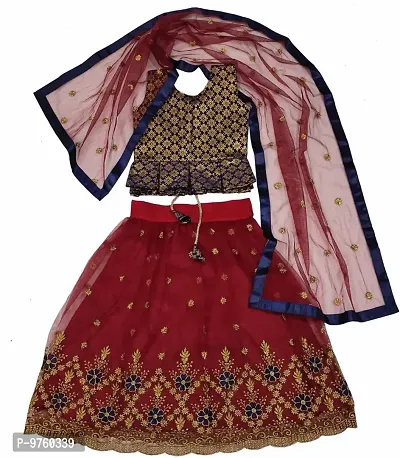 VANSH CREATION Girl's Silk Readymade lehenga choli | Multicolor lehenga (2-15 yrs) girls lehenga? (9-10 Years, Maroon)-thumb2