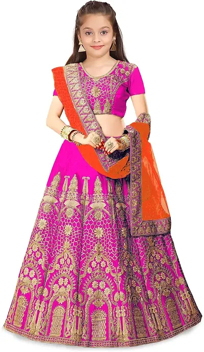 VANSH CREATION Girl's Silk semi stitched latest lehenga choli | Multicolor lehenga (3-15 yrs) girls lehenga (5-6 Years, Pink)-thumb0