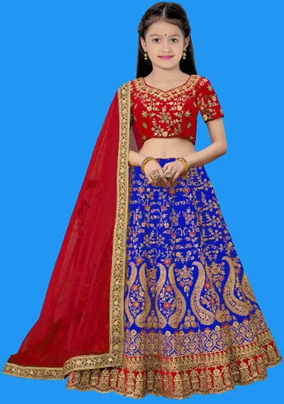 LUTION Girl's Tafeta Silk Semi-stitched Lehenga Choli