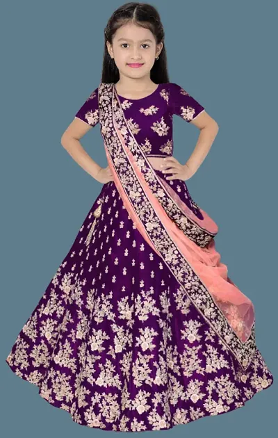 Rayasa Girl's Banglori Satin Semi-Stitched Lehenga Choli (Rk-S-B-Royal_Purple_3-4 Years)