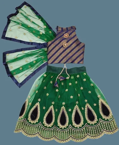 VANSH CREATION Girl's Silk Readymade lehenga choli | (2-15 yrs) girls lehenga choli (8-9 Years, Green)