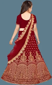 Maroon Satin Embroidered Lehenga Choli for Girls-thumb1