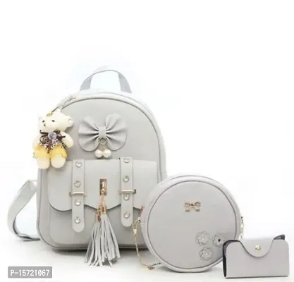 Small 5L Backpack Bowknot Fashion Backpack Cute Leather Backpack Satchel School Bags  (Grey)-thumb0