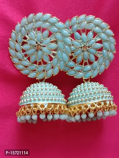 sky blue beads flower jhumka earrings-thumb0