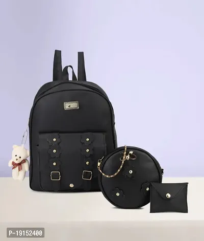 Small 5 L Backpack stylish cute mini 3PCS Combo set backpack for Girls (black flower)