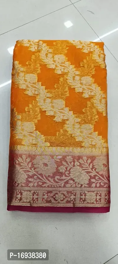 Stylish Organza Multicoloured Saree with Blouse piece