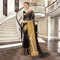 Stylish Chiffon Black Woven Design Saree With Blouse Piece-thumb1