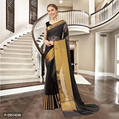 Stylish Chiffon Black Woven Design Saree With Blouse Piece-thumb2