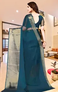 Stylish Chiffon Teal Woven Design Saree With Blouse Piece-thumb2